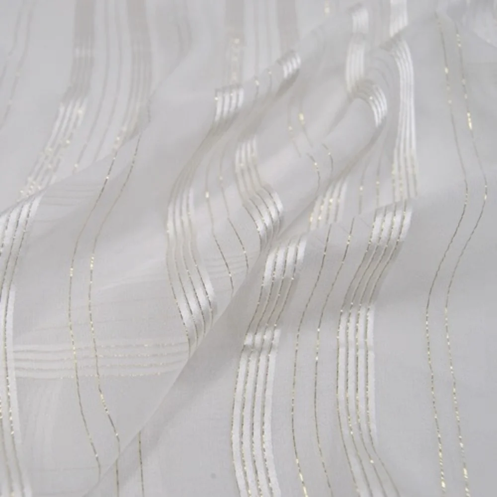 Shiny Gold Line Hot Sale Popular Stripe Design Elegant Style Soft Feeling Silk Metallic Fabric for Lady Custom Dress Clothing