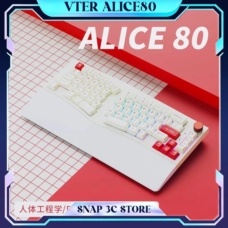 VTER Alice80 Ergonomic Mechanical Keyboard 68Keys Layout Gasket Mount Tri-mode Wireless Bluetooth 2.4G 3% Slope Keyboard