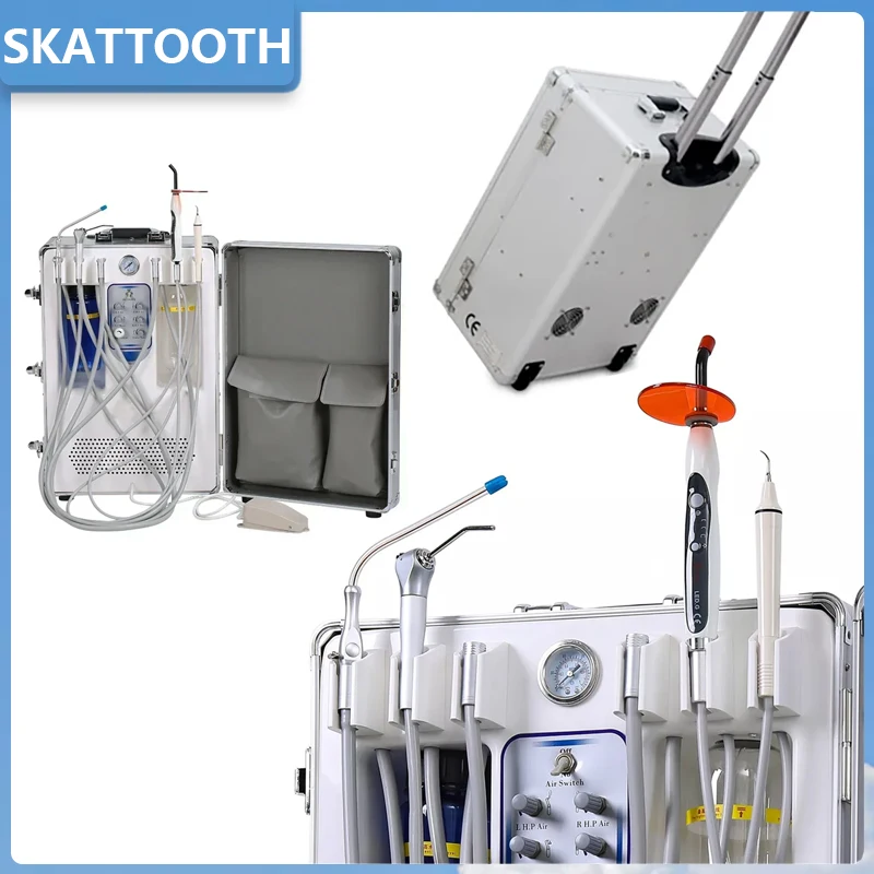 Portable Dental Delivery Unit Air Compressor Suction System 6Hole with Light Curing Ultrasonic Scaler Portable Dental Unit