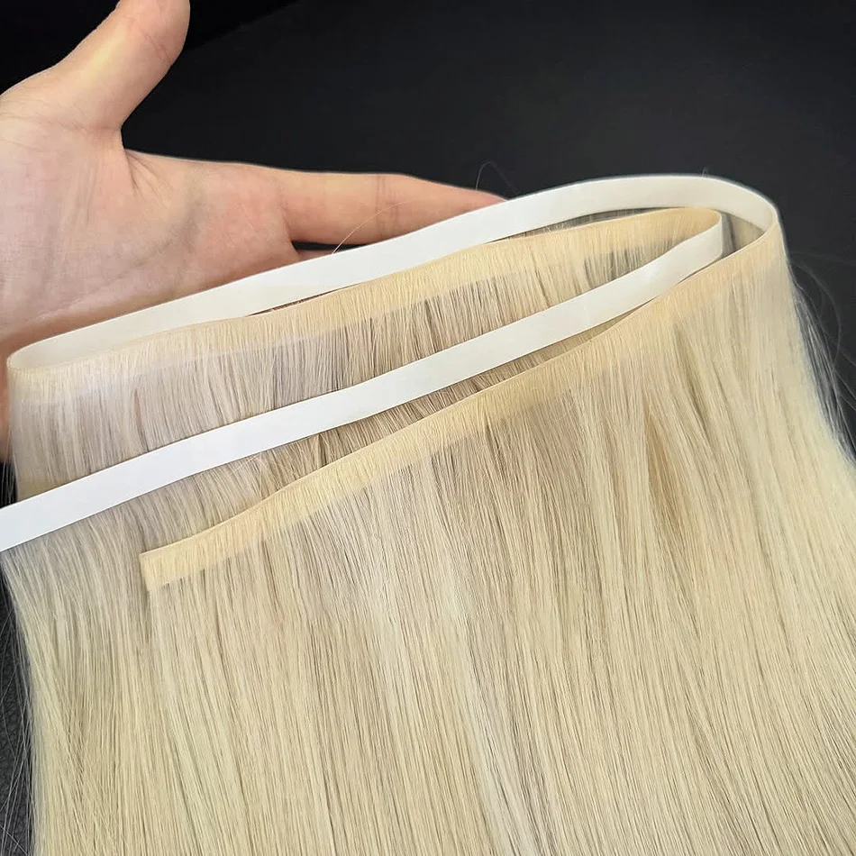 شريط طويل عبقري غير مرئي في وصلات الشعر لحمة مزدوجة قطعة واحدة شريط في شعر بشري حقيقي تسليط الضوء على شعر أشقر طويل لحمة واسعة #6