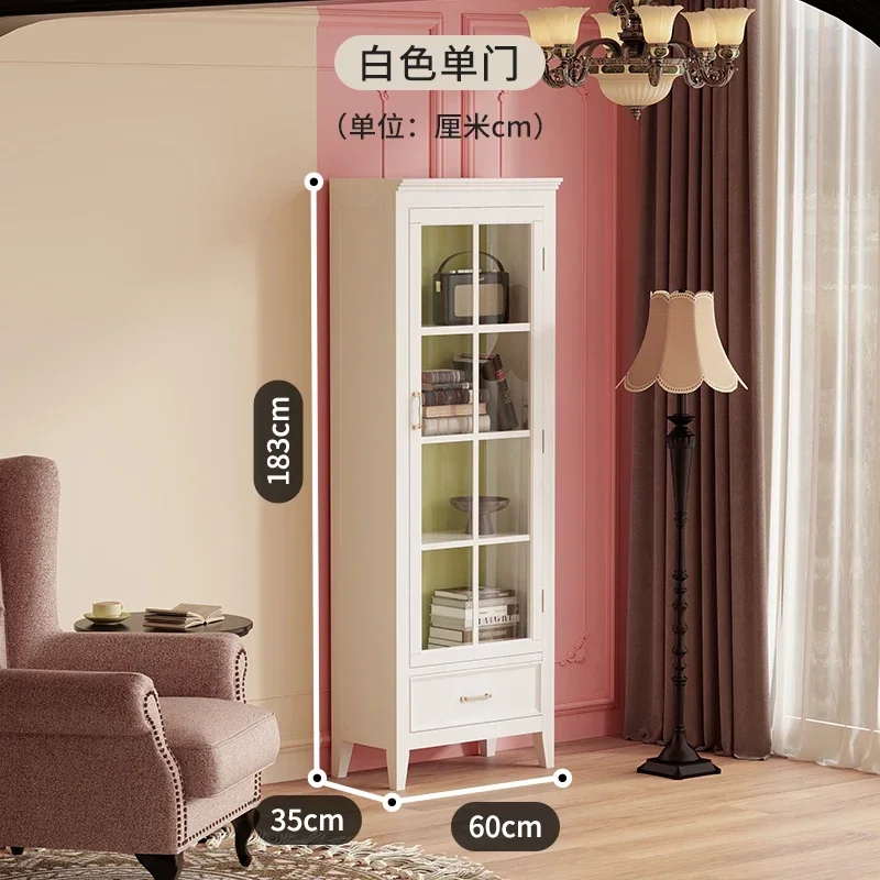 d9 Solid Wood Single Door Pink Bookshelf with Door Handcrafted Display Cabinet Living Room High Cabinet