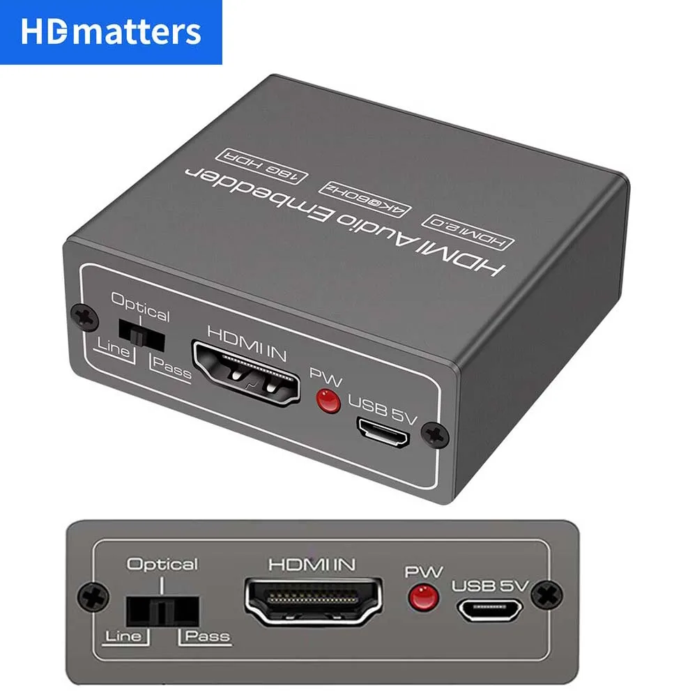 Wbudownik HDMI Audio HDMI 2.0 Mikser audio HDMI HDMI+ Aux Audio+Digital toslink Konwerter audio na HDMI Mikser 4K 60 Hz i HDR