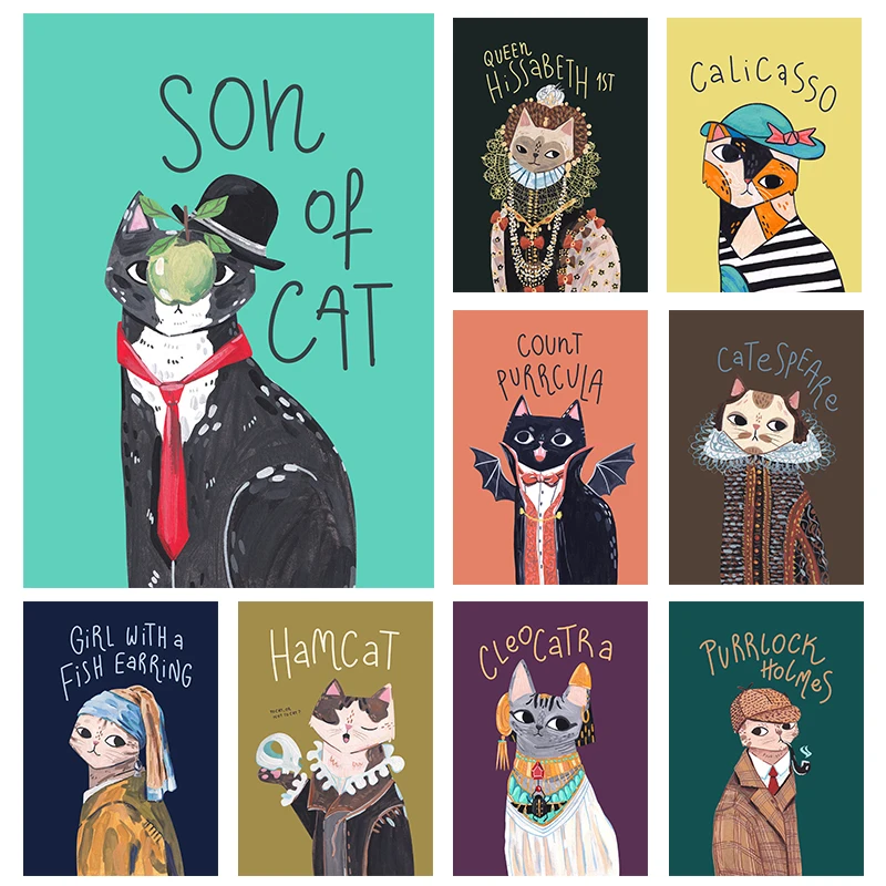 (No frame)Funny Celebrities Abstract Cat Posters Cartoon Cats Pop Culture Prints Canvas Painting Wall Art Pictures Home Room