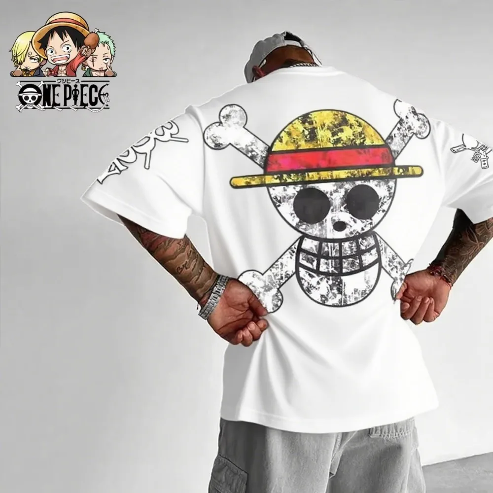 

Цельные футболки с рисунком Луффи в стиле аниме, мужская летняя одежда Y2k, хлопковые повседневные футболки большого размера с короткими рукавами, уличный тренд