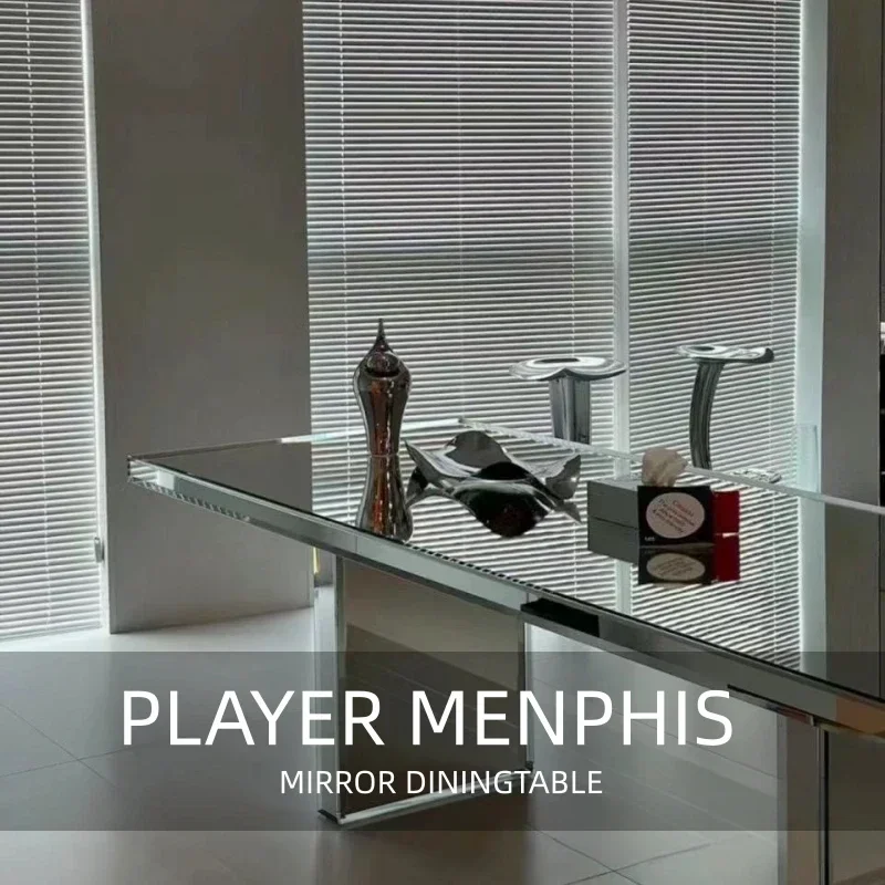 Italian light luxury glass dining table modern minimalist high-end home living room high-end dining table rectangular conferenc