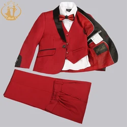 Spring Autumn Formal Suits for Boys Kids Wedding Blazer 3Pcs/Set Children Wholesale Clothing 3 Colors Red