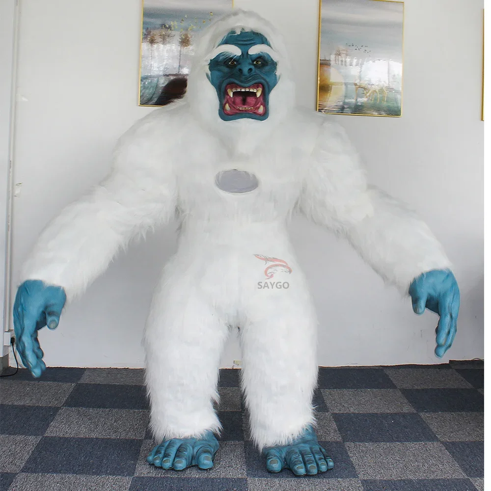 

2.2m Long Fur Inflatable Snowman Monster Mascot Costume Adults Fancy Halloween Christmas Carnival Fancy Party Events No Battery