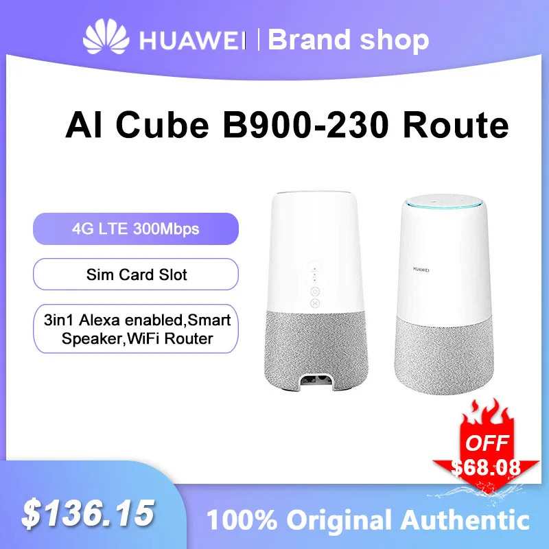 

Huawei AI Cube B900-230 WiFi Router 3in1 Alexa enabled Smart Speaker and High Speed Wi-Fi Signal Repeater With Sim Card Slot