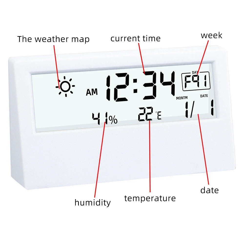LCD Elektronik Digital Suhu Kelembaban Meter Dalam Ruangan Luar Ruangan Termometer Higrometer Cuaca Stasiun Mini Jam