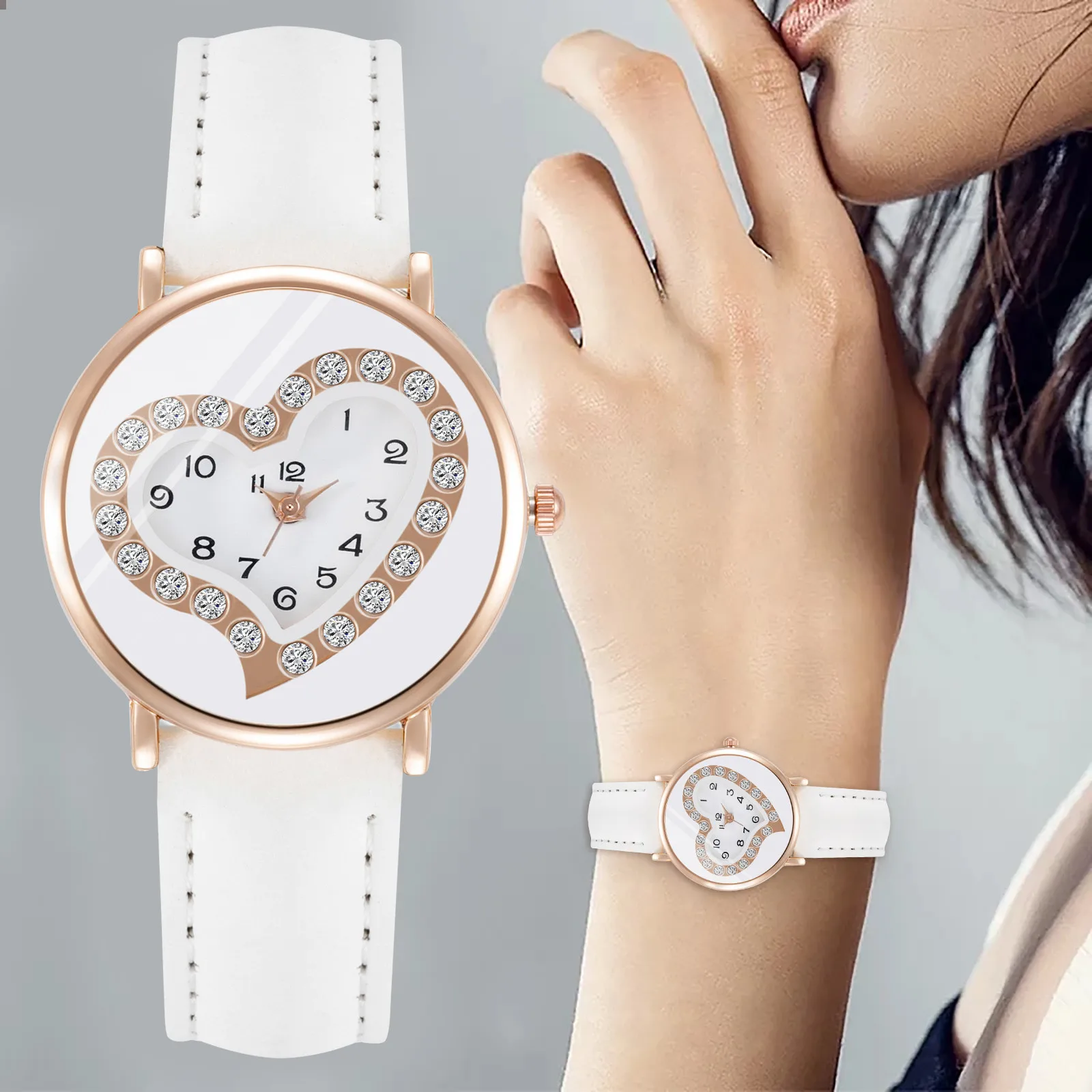 

Women Watches New Women's Casual Quartz Leather Band Watch Heart-Shaped Analog Wrist Watch Gift Montre Femme