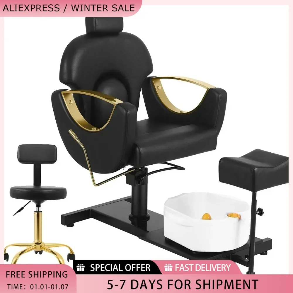 Pedicure Chair with Massage Foot Bath, Hydraulic Pedicure Station with Stool 360 Swivel Adjustable Height Pedicure Chair