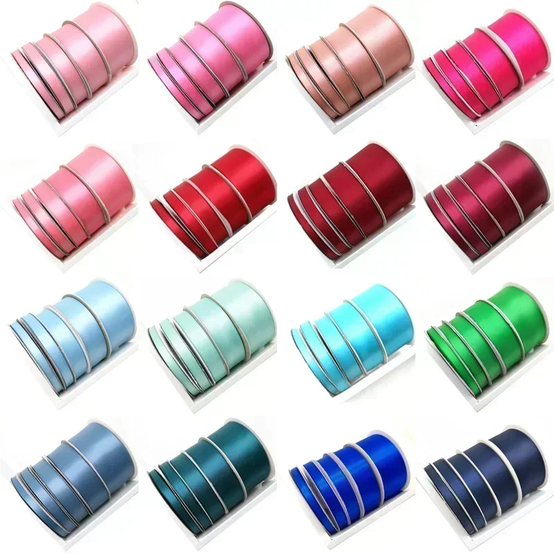 (01-42) Premium Double Sided Satin Ribbon for Bows Making High Quality 100% Polyester Silky Smooth Satin in 6/9/16/25/38mm Width