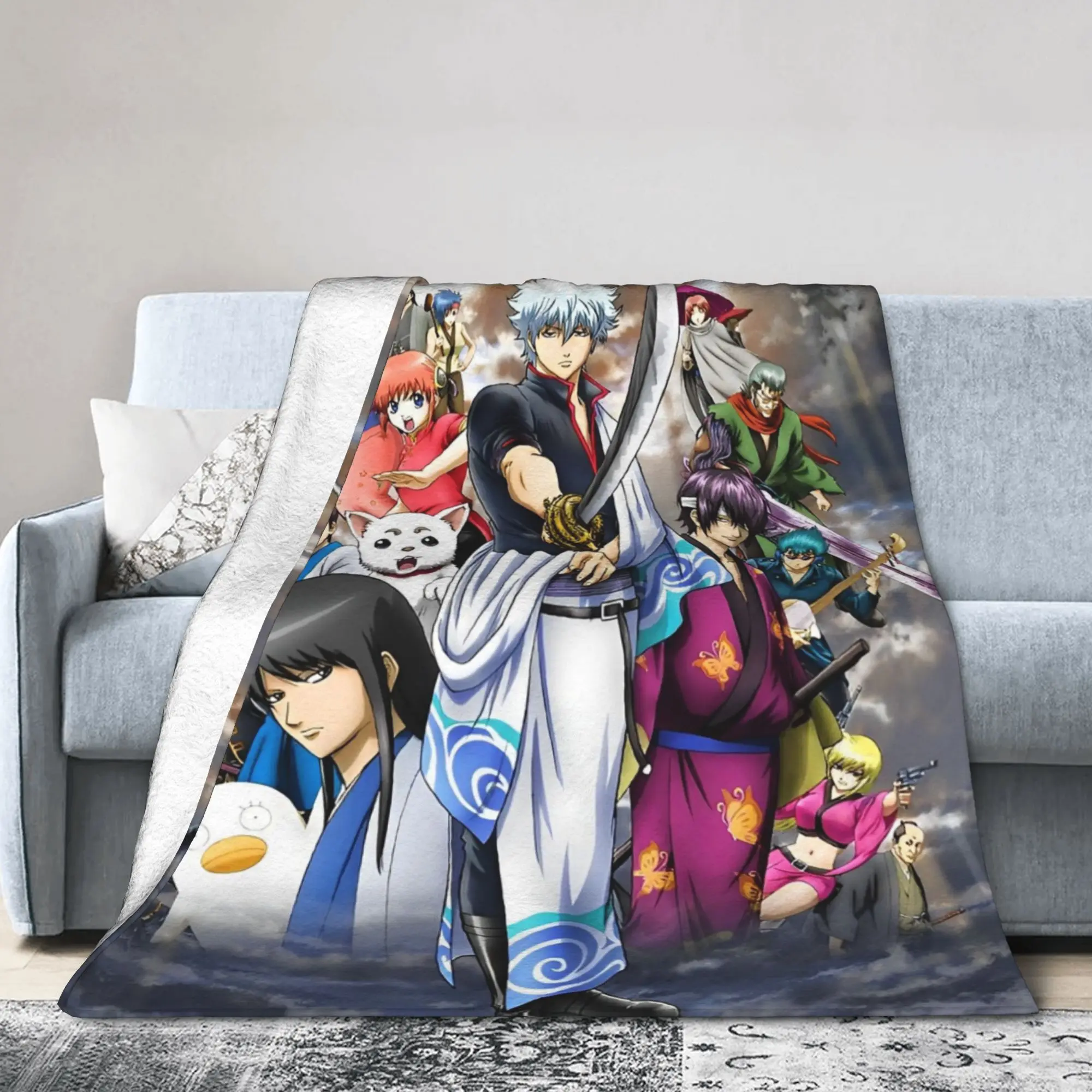Gintamas Science Fiction Comedy Fuzzy Blankets  Funny Throw Blankets for  Sofa Bedding Lounge 150*125cm Quilt,