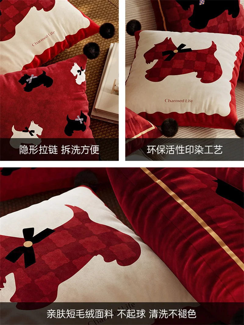 غطاء وسادة مربع الأحمر رمي كيس وسادة المخملية المخدة القط الكلب طباعة للسرير الأريكة كرسي أريكة مكتب الديكور فكرة Gits