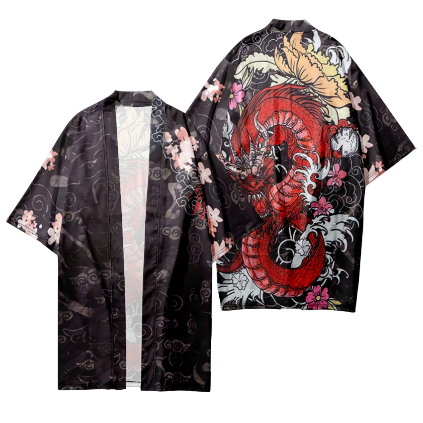 

Summer Unisex Long Kimono Chinese Dragon Print Cardigan Stylish Fashion Hawaiian Shirt Kimonos Beach Top Loose Yukata Bathrobes