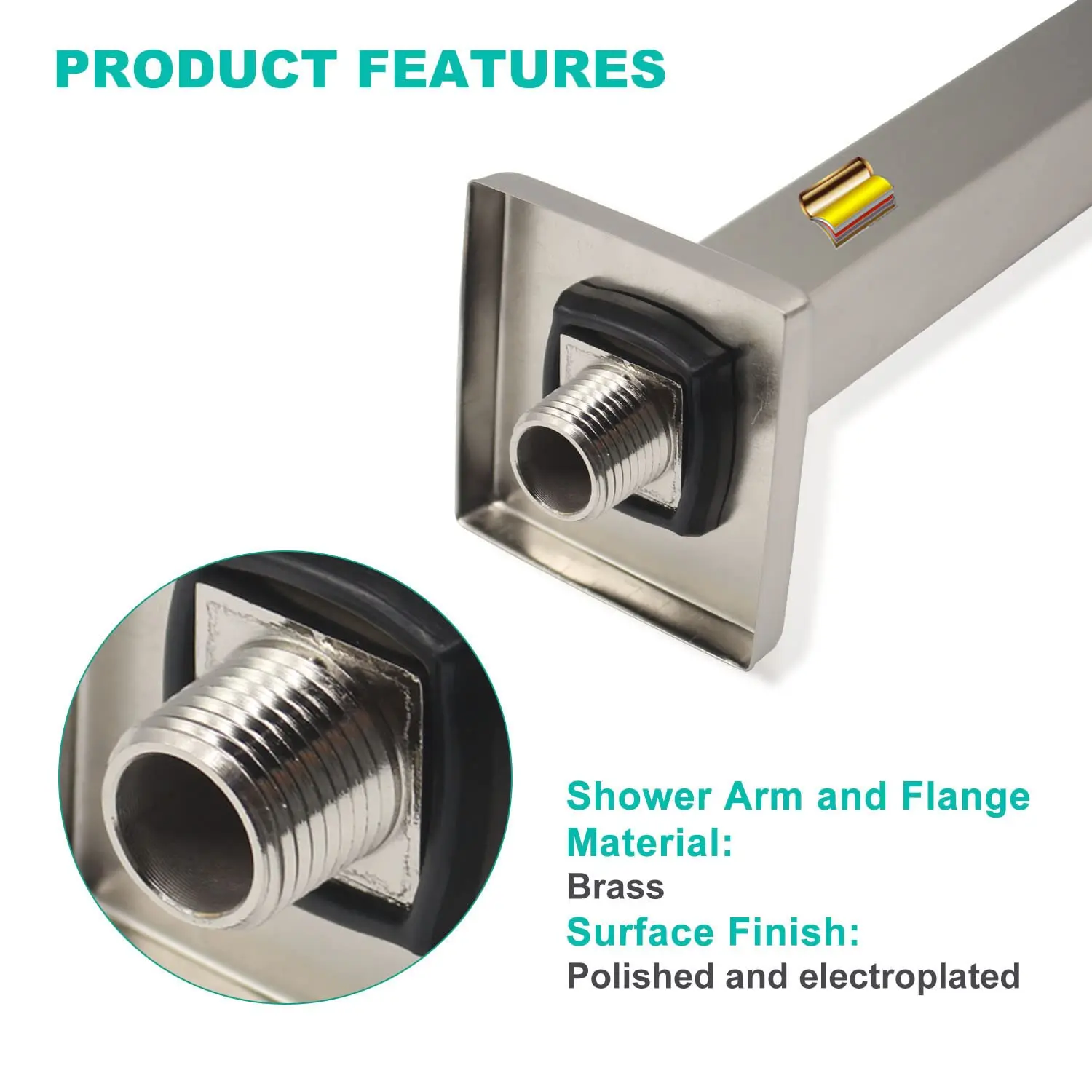 Brushed Nickel Brass 12-Inch Ceiling Mount Shower Hand Arm