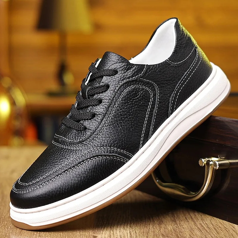 Sapatos planos de couro genuíno para homens, tênis de malha respirável, sapatos de plataforma masculinos, tênis de alta qualidade, novos