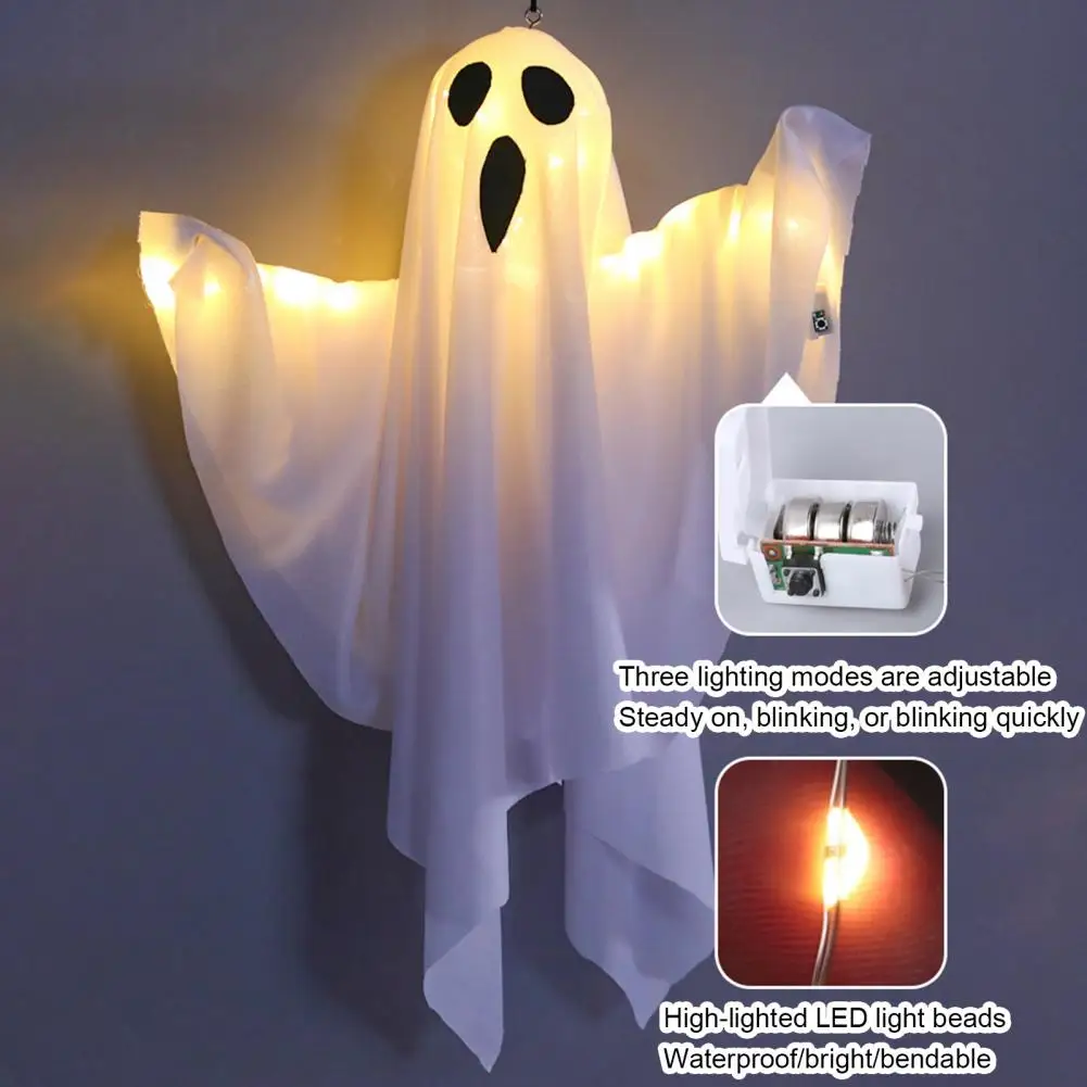 Bendable Halloween Decorations Halloween Hanging Signs Spooky Hanging Ghost Signs with String Lights for Halloween for Front