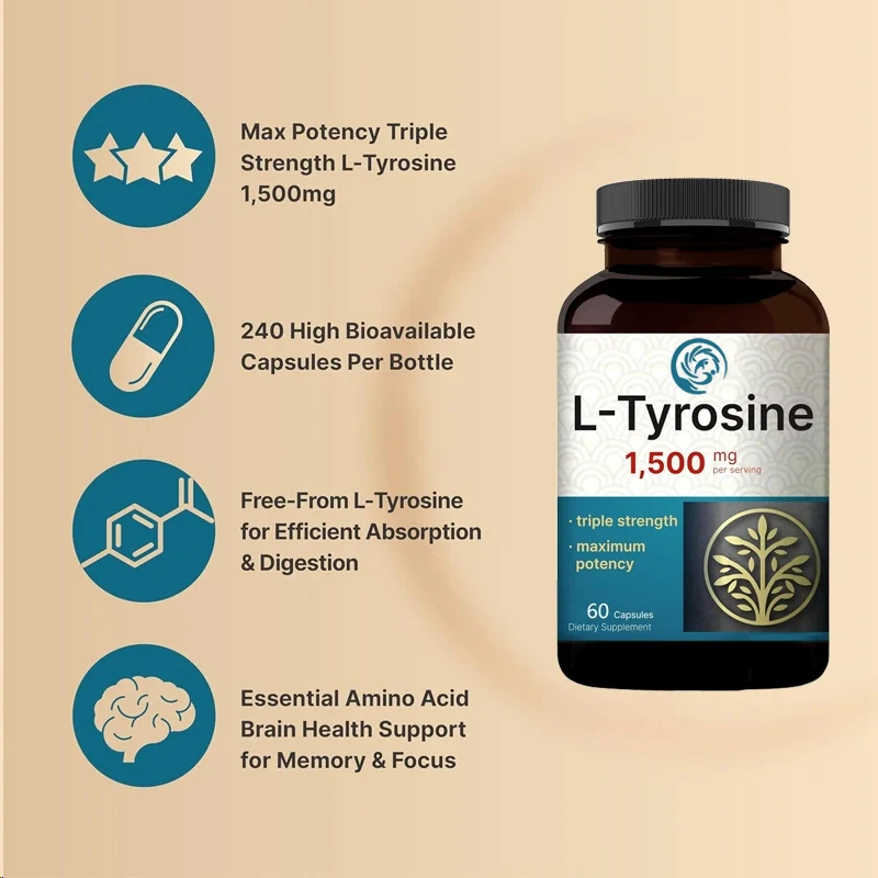 L-tyrosine supplements | Support memory, cognitive health, and psychological alertness - Non genetically modified