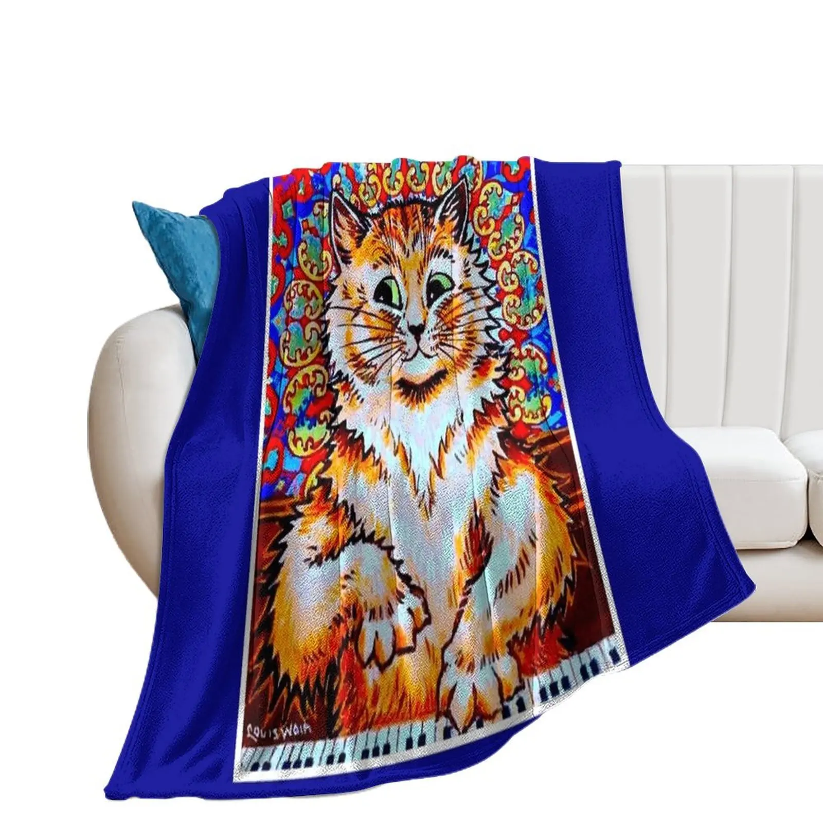 

CAT PLAYING A PIANO : Vintage Psychedelic Abstract Louis Wain Print Throw Blanket Nap Luxury Thicken Bed linens Blankets