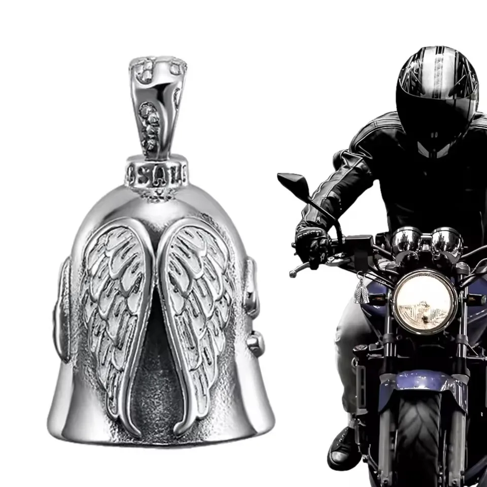 Fashionable Angel Wings Motorcycle Bell Pendant Keychain Punk Rock Men's Riding Party Amulet Exorcism Jewelry