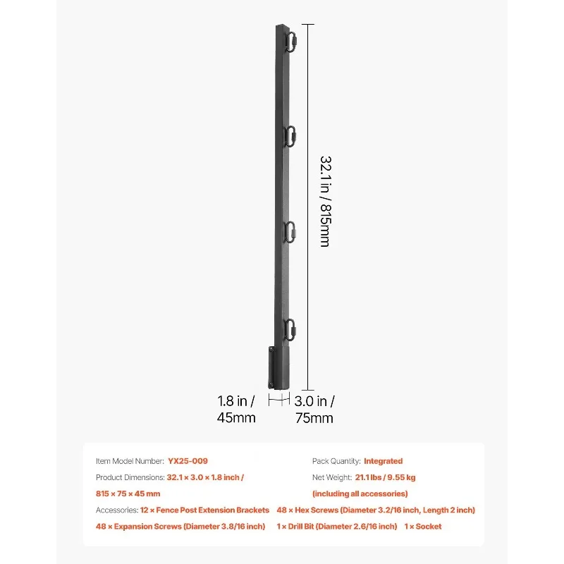 موسع عمود السياج 12 عبوة من أذرع تمديد ارتفاع سياج مثبتة على السطح مقاس 32.1 بوصة #2