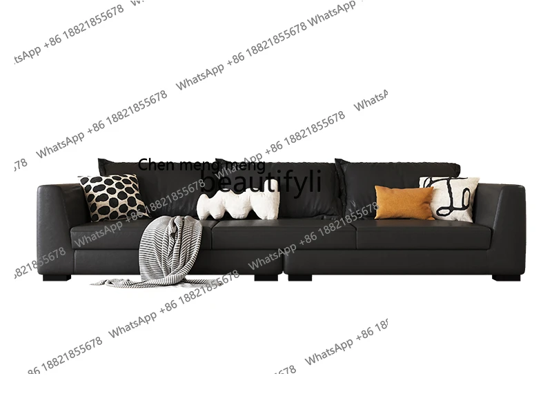 X   French Leather Sofa Living Room Small Apartment Retro Designer Middle-Ancient Brown Double Nordic Minimalism Leather Sofa