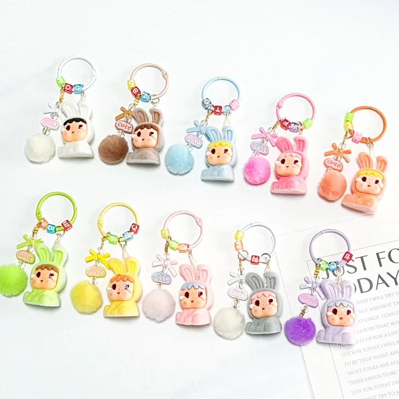 

Kawaii Cartoon Mini Flocking Crybaby Keychain Three-dimensional Doll Bag Pendant Charms Backpack Decoration Car Key Chain Gifts