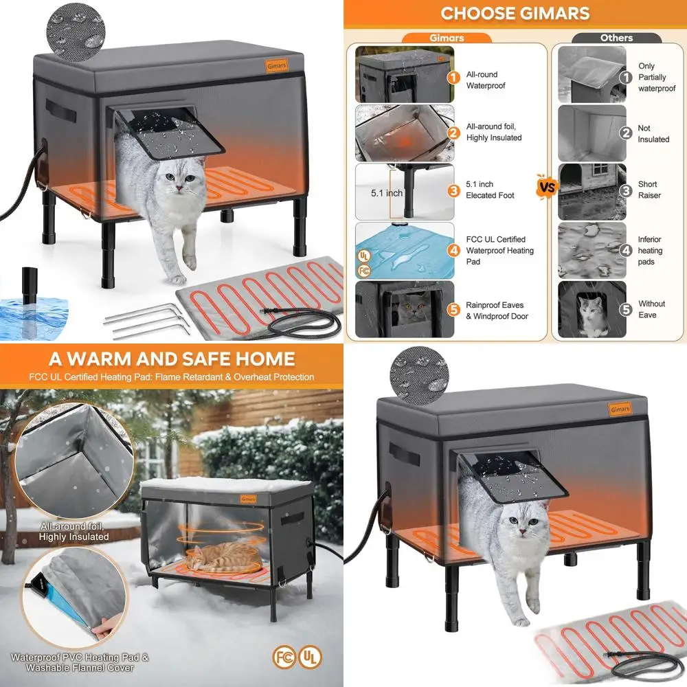 

Weatherproof Outdoor Heated Cat House, 5.1 Elevated Insulated Shelter with Foil Insulation for Stray Cats in Winter