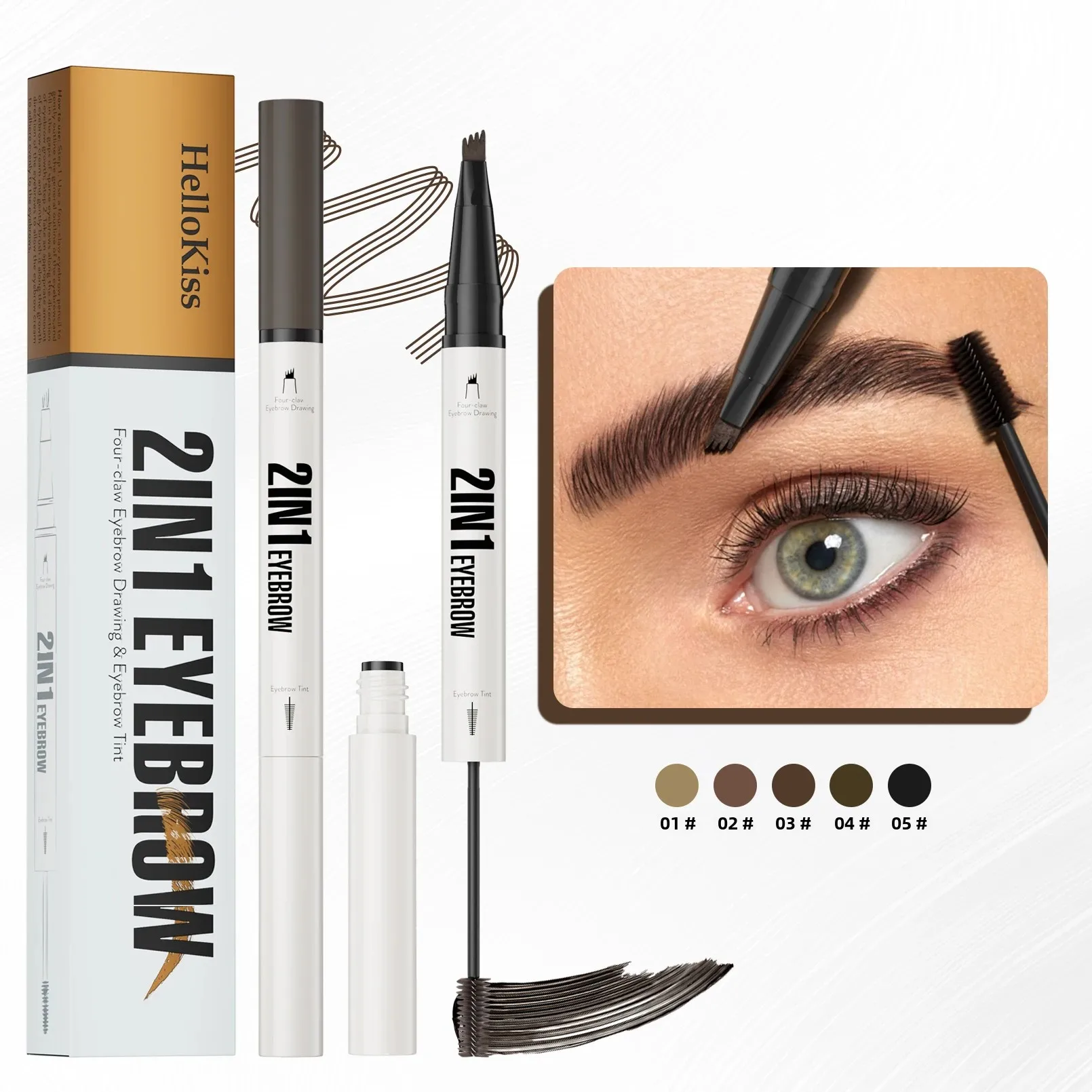 Dual Head Four Claw Eyebrow Pen 2in1 Tint Liquid Pencil Waterproof Quick Dry Lasting Makeup Cosmetics