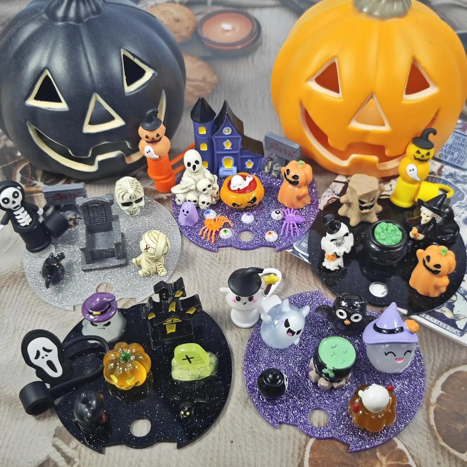 Luminous Halloween Acrylic Nameplate Slice 40oz Tumbler Lid Miniature Landscape Straw Topper Dust Cap for Party Favors