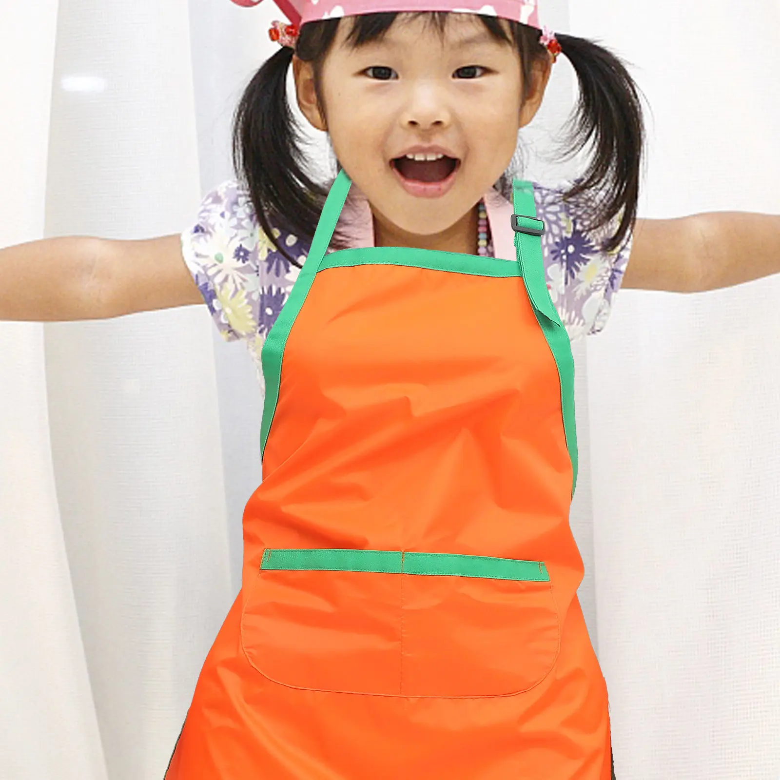 Children Waterproof Painting Apron Smock Orange with Sleevelet Two Pockets for DIY Drawing Painting Kids Art Apron Protect
