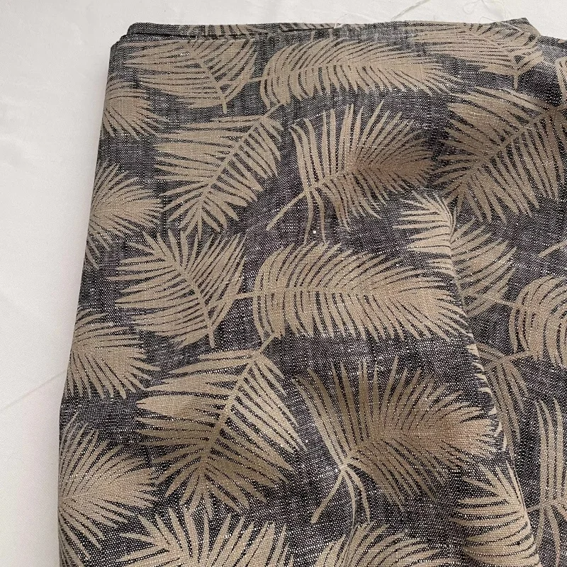 

Retro thickened cotton linen fabric khaki leaf printed clothing handmade diy fabric
