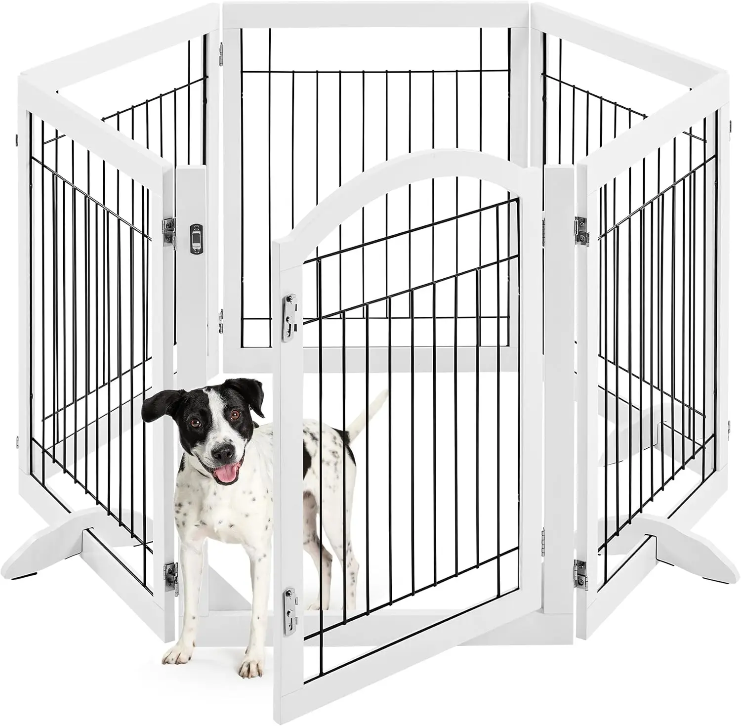 148-inch Extra Wide Pet Gate for Dogs 34-inch Tall Dog Gate with Door, Foldable Wire Puppy Safety Fence w/3 Support Feet