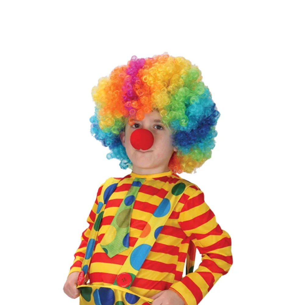 소년 소녀 광대 무지개 가발 + 거짓 코 생일 웨딩 파티 소품 할로윈 서커스 카니발 부활절 조커 곱슬 머리 위장