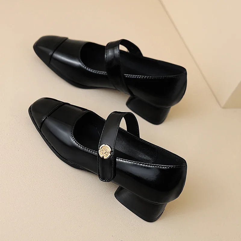 

2024 new spring autumn women pumps plus size 22-26.5cm patent leather strap Mary Jane shoes thick high heel women shoes