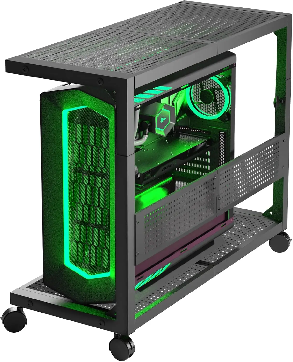 

Adjustable 2-Tier PC Tower Stand with Wheels & Mousepad for Home Office Gaming Accessories