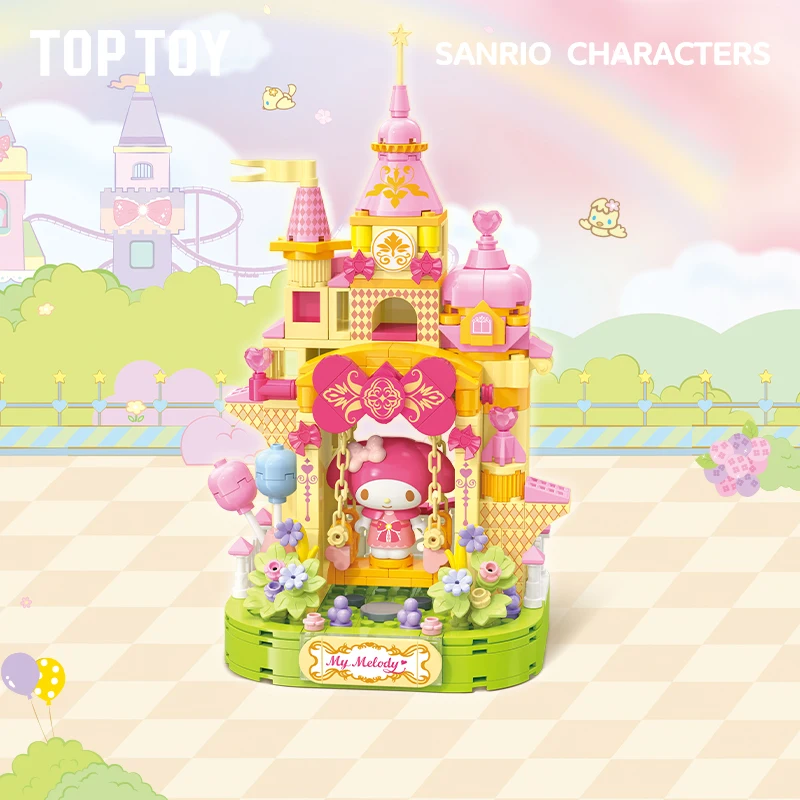 TOPTOY Sanrio Kuromi Pochacco Onpompurin Cinnamorol Colorful Amusement Park Building Block Puzzle Toys