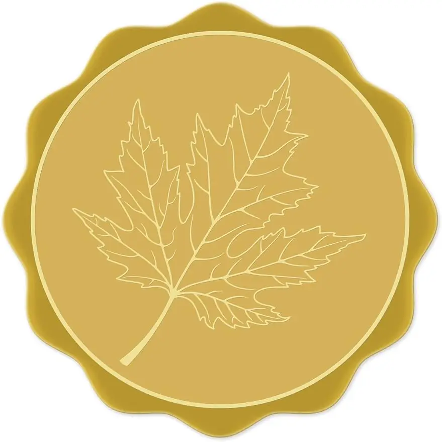 

Gold Foil Certificate Seals Maple Leaf 50mm Round Self Adhesive Embossed Stickers 100pc for Invitations Certification Graduation