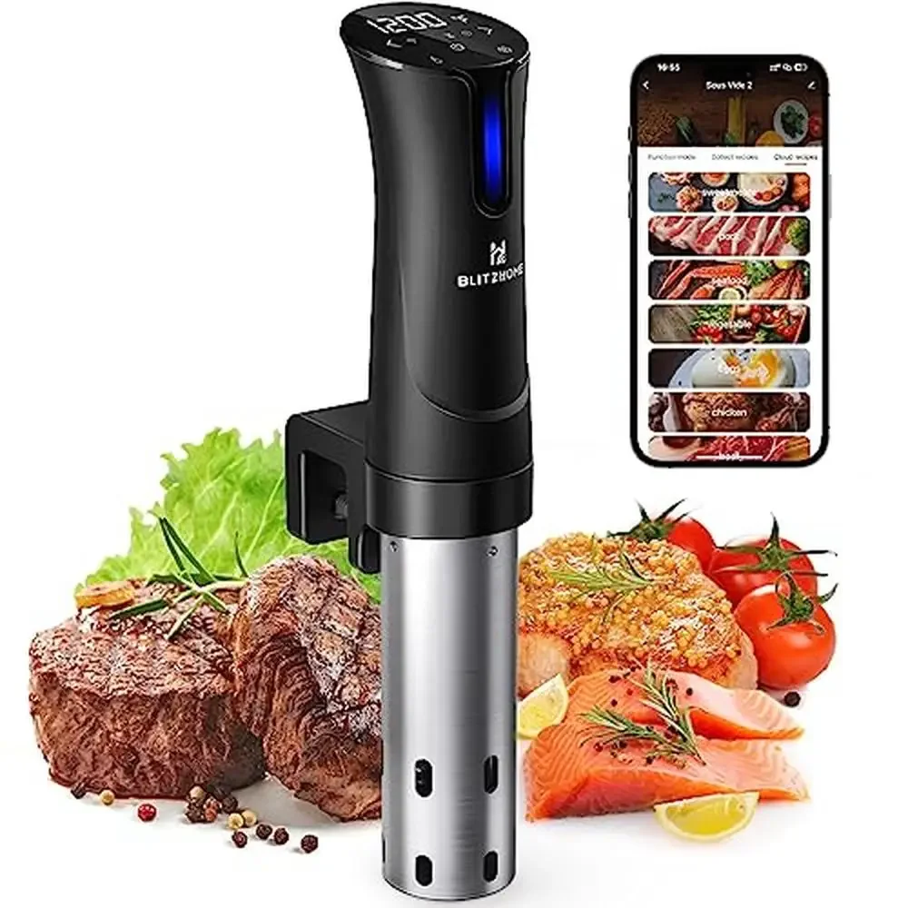 WiFi Sous Vide Cooker 1100W Accurate Temperature Timer Stainless Precision 15L Capacity Ultra Quiet Spiral Clamp Remote Control