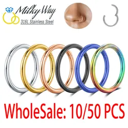 10/50 PCS Classical 316L Stainless Steel Nose Ring Earrings Septum Clicker Ear Cartilage Tragus Piercing Lip Body Jewelry Unisex