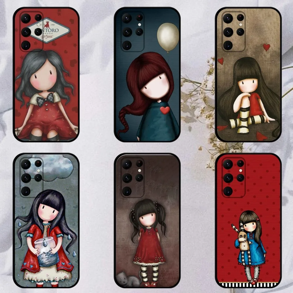 Cute Cartoon Girl Kid santoro_gorjuss Phone Case For Samsung S23,23,22,30,21,10,9,Note20 Ultra,Lite,Ultra,Plus,FE,Black Soft Cas