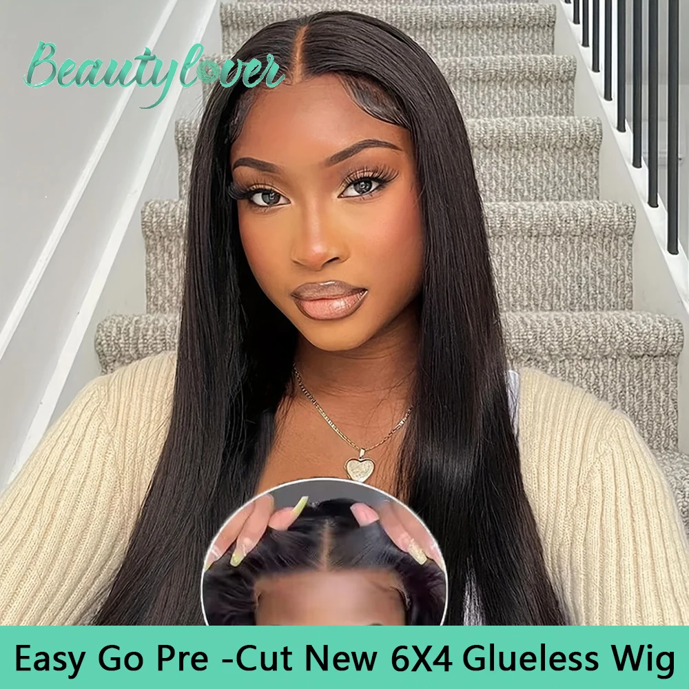 6X4 Glueless Wigs Human Hair Straight Pre-Cut Lace Human Hair Wigs 30Inch  Glueless Wig Human Hair Ready To Wear For Black Women