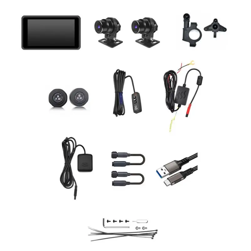 

Plain Motorcycle DVR Wireless Carplay Android Auto TPMS Dual HD 2K Cameras GPS 5-Inch Wifi Detection Loop Recording G Sensor