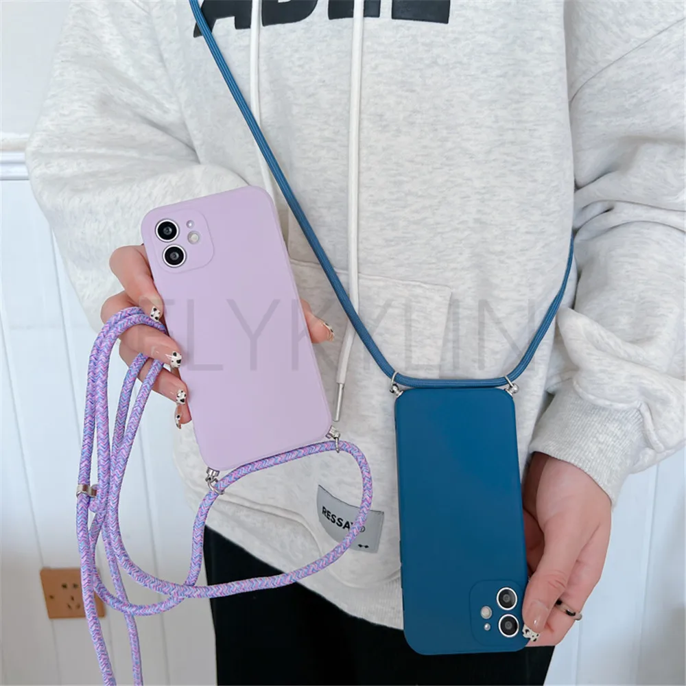 Crossbody Necklace Strap Lanyard Cord Phone Case For Xiaomi 12 Lite 12T 11 Lite 5G NE Redmi Note 11 12 Pro A1 10A 10C Soft Cover
