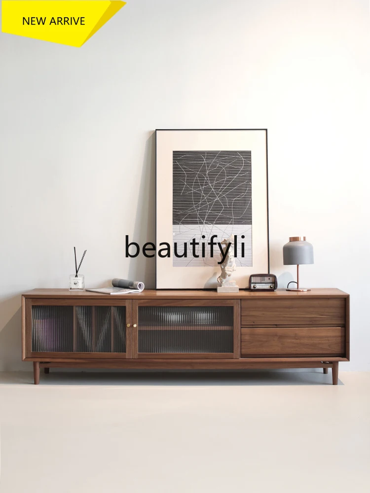 

D2520 Nordic floor black walnut solid wood TV cabinet living room home