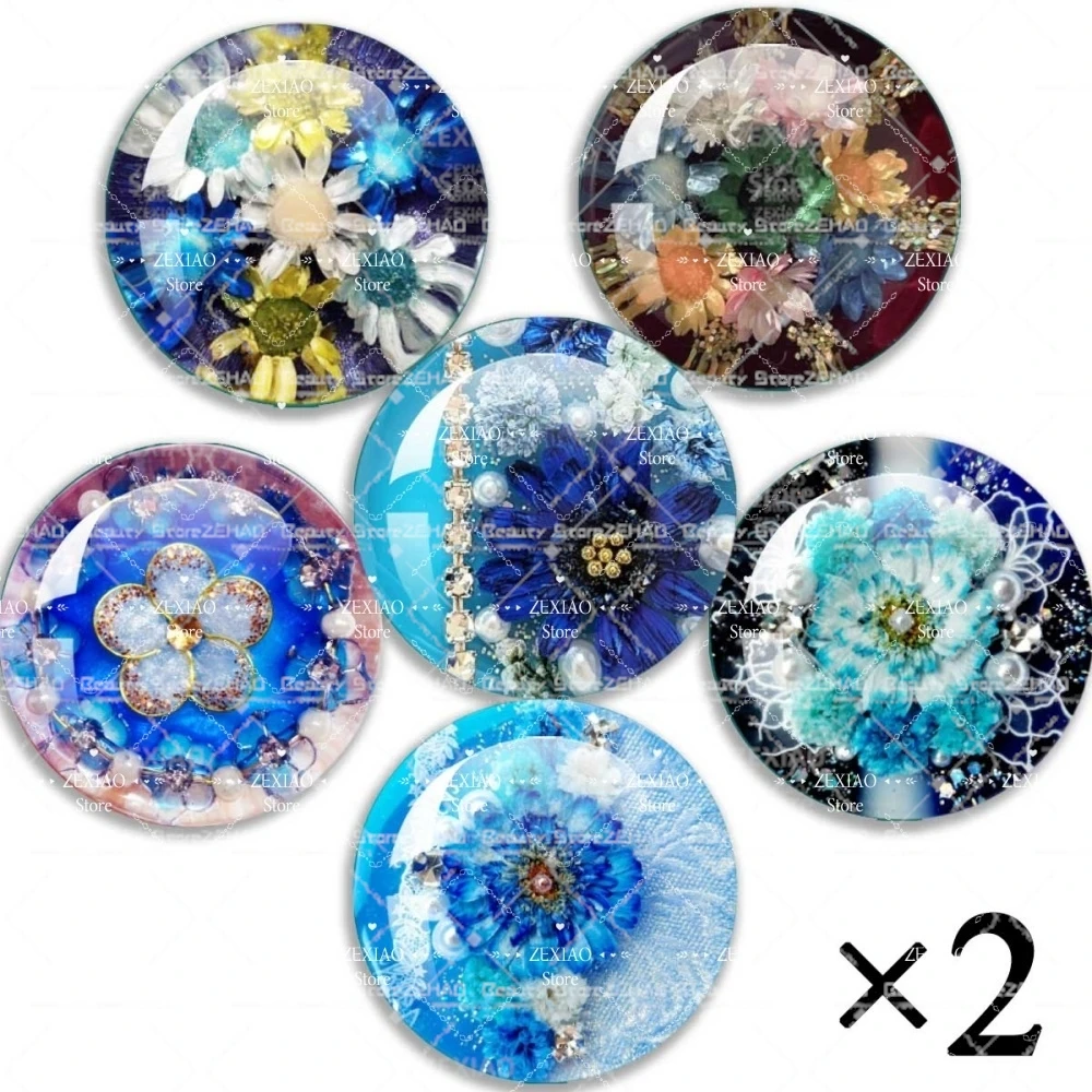 10mm-40MM Blue Retro Floral Painting Patterns Series Creative Blyth Doll Eyes Glass Doll Eyes DIY Crafts Eyes Blythe Doll Eyes