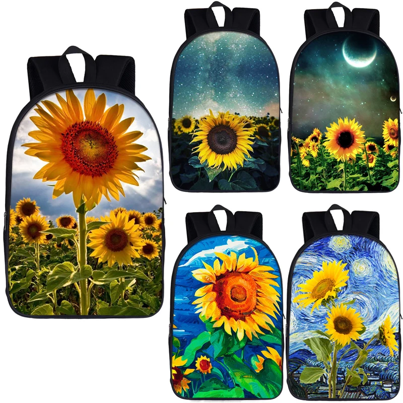 

van Gogh Sunflowers Backpacks Teenage School Bags Bagpack starry night yellow sunflower School Backpack travel bags best gift