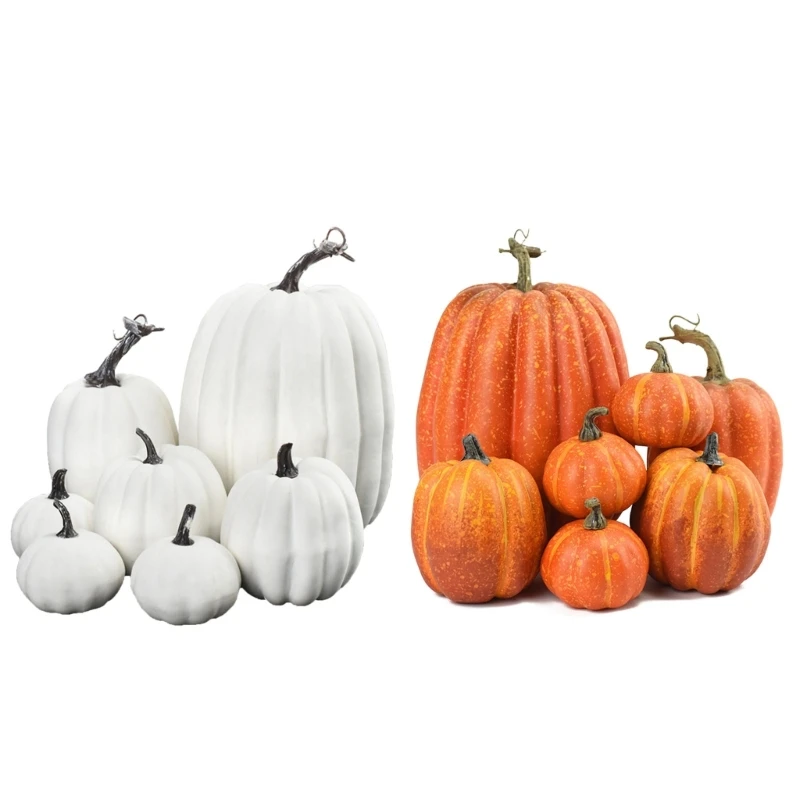 

Festive 7Pcs Yellow White Foam Pumpkins Halloween Fall Home Desktop Decorations