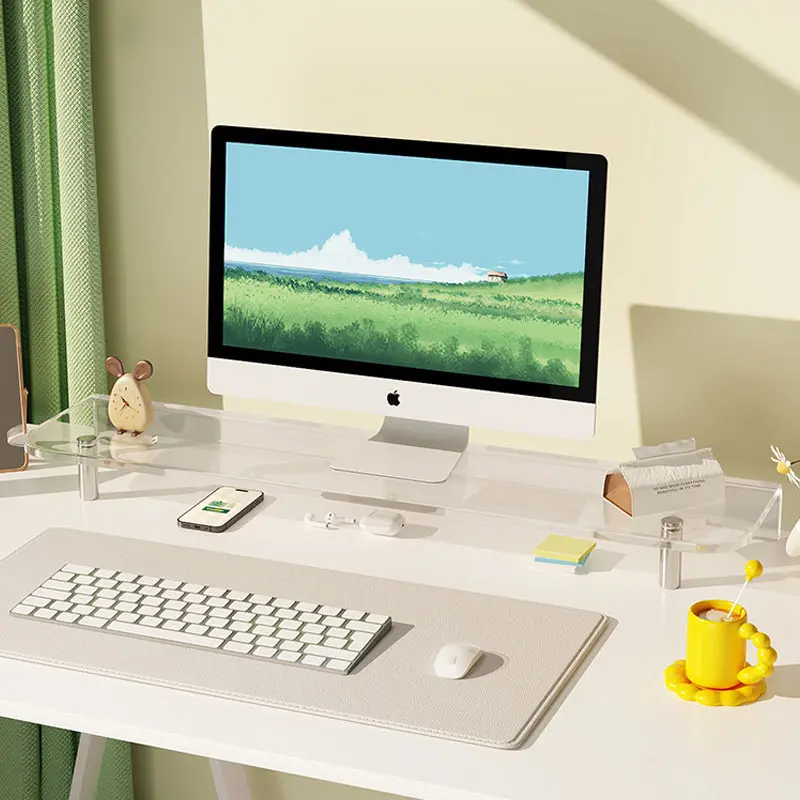 Acrylic Monitor Stand Riser with Pull-out Keyboard Tray, Desktop Computer Holder, Multi-layer Storage Organizer for Home Office
